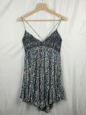 Volcom Boho Paisley Smocked Bodice Crisscross Spaghetti Straps Tunic Top XS